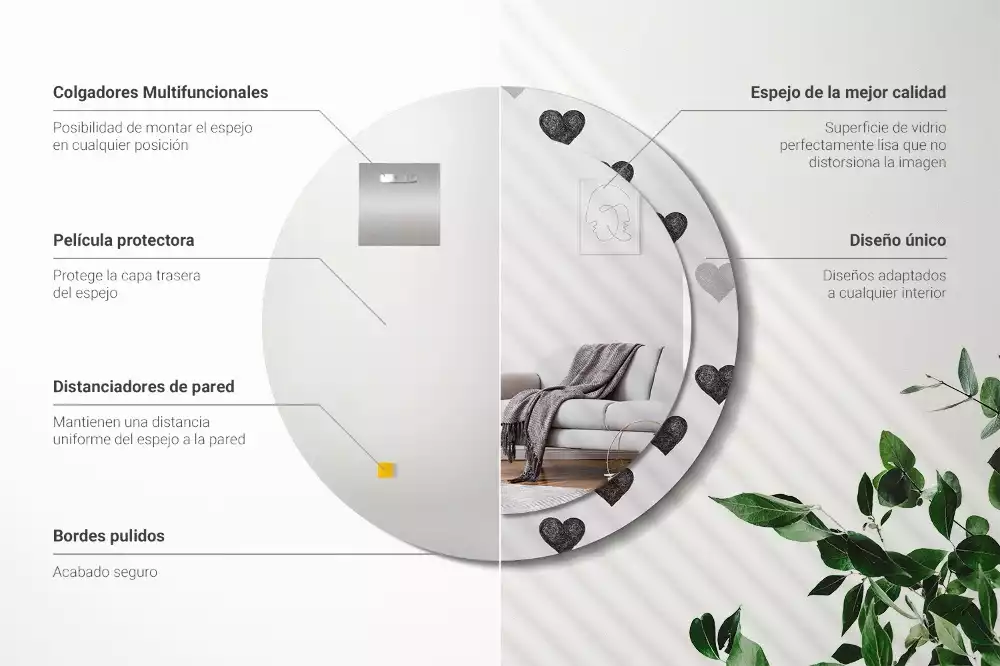 Espelho redondo decorativo Corações abstratos