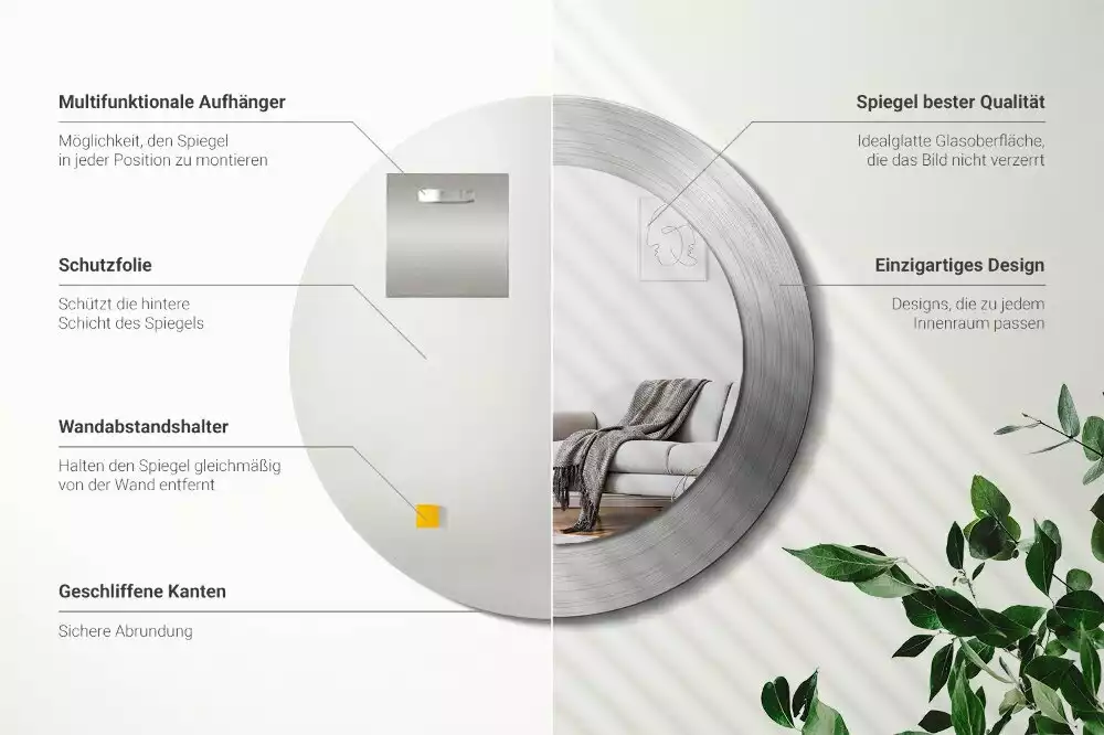 Espelho redondo decorativo Imitação de metal