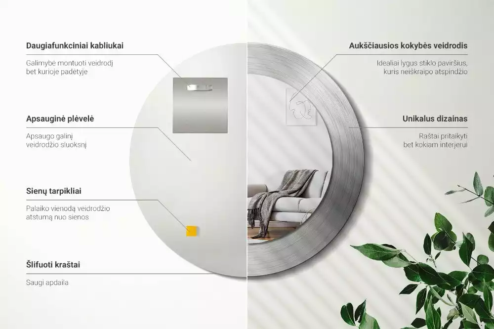 Espelho redondo decorativo Imitação de metal