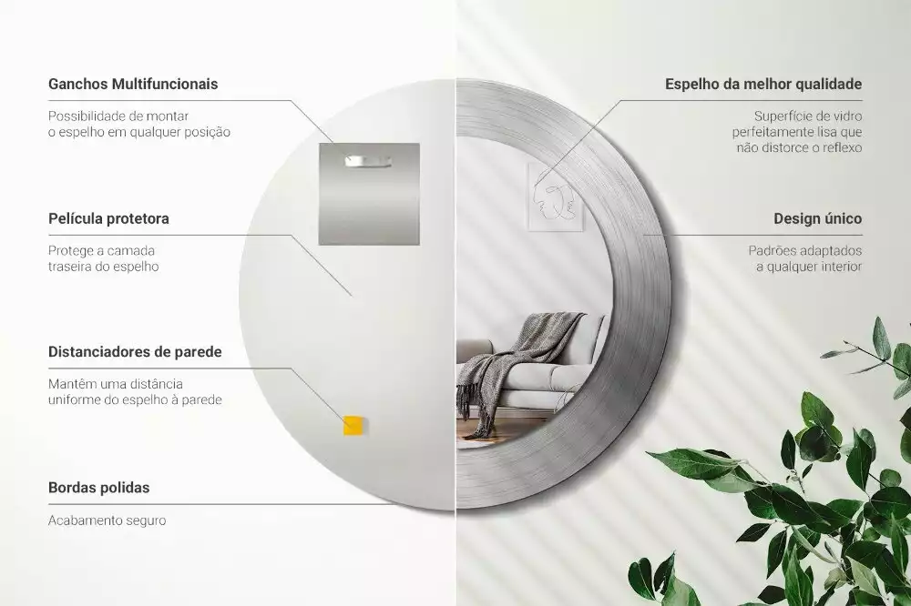 Espelho redondo decorativo Imitação de metal