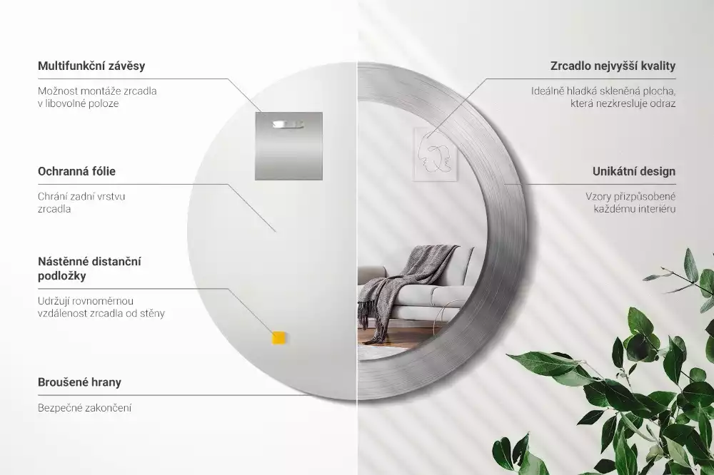 Espelho redondo decorativo Imitação de metal