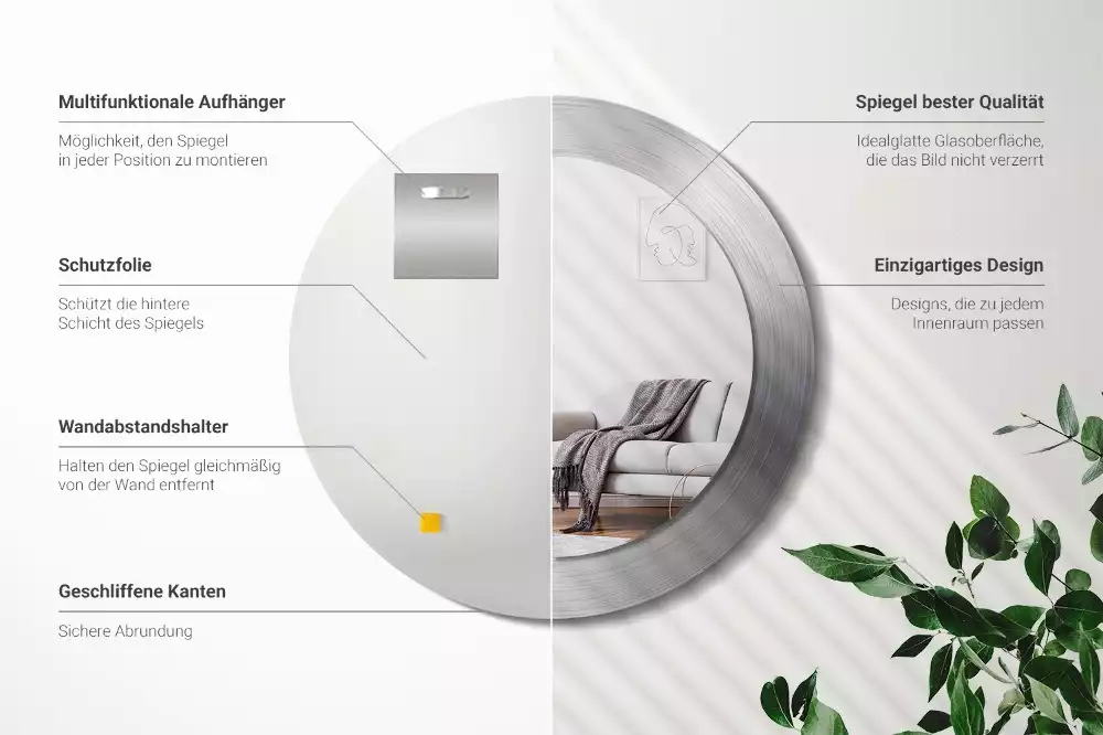 Espelho redondo decorativo Imitação de metal