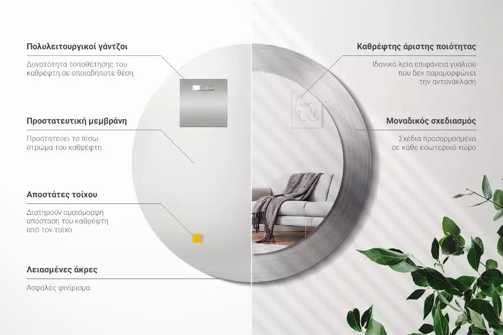 Espelho redondo decorativo Imitação de metal