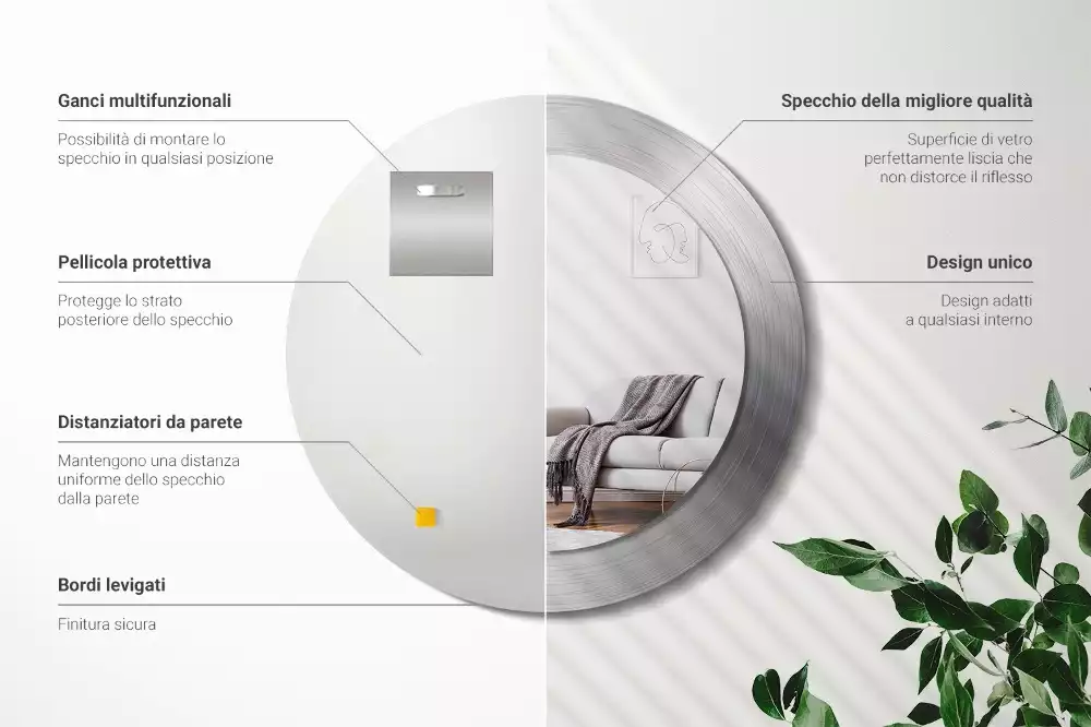 Espelho redondo decorativo Imitação de metal