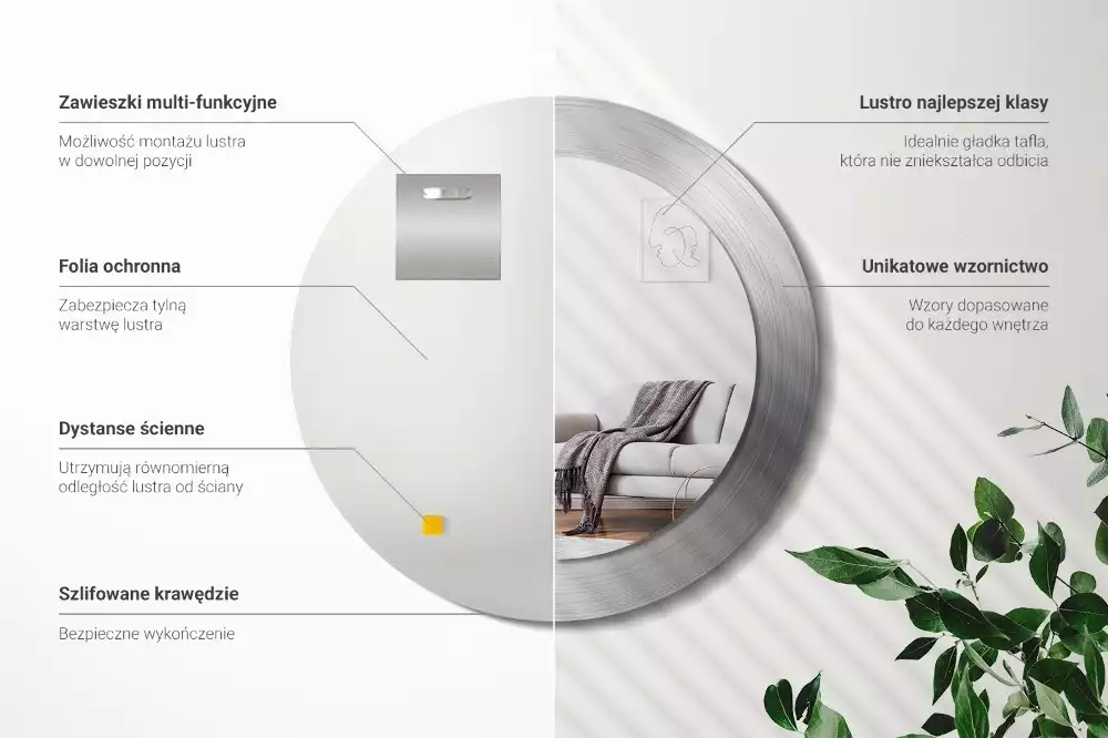 Espelho redondo decorativo Imitação de metal