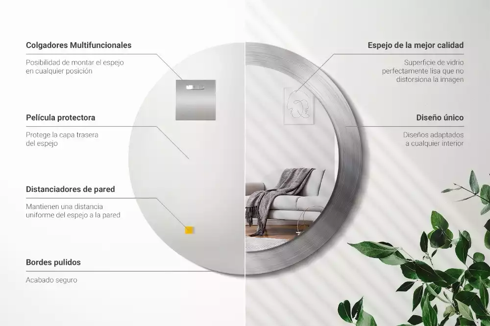 Espelho redondo decorativo Imitação de metal