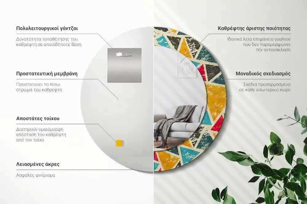 Espelho decorativo redondo Composição retrô