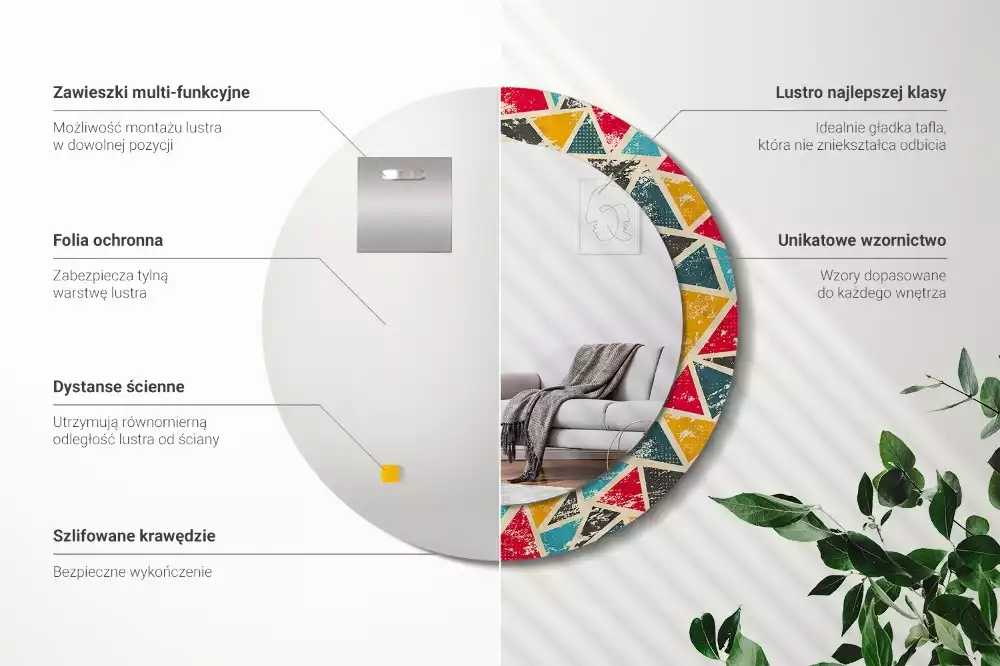 Espelho decorativo redondo Composição retrô