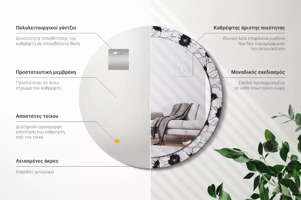 Espelho redondo decorativo Arranjo floral