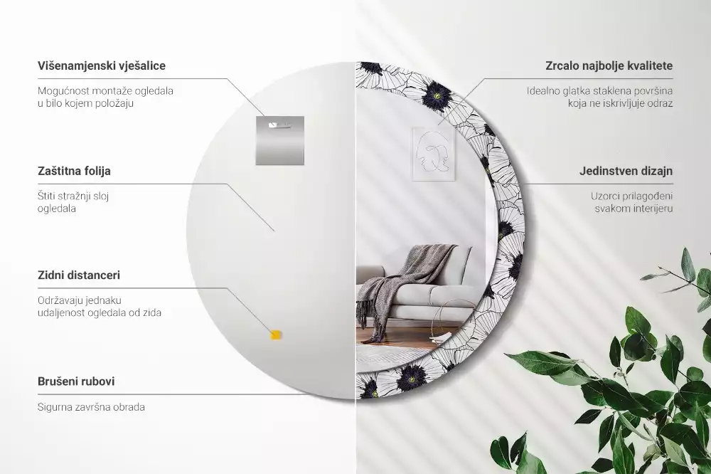 Espelho redondo decorativo Arranjo floral