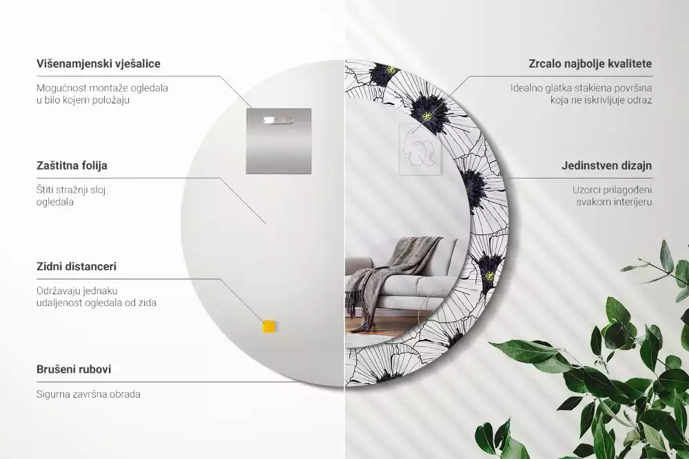 Espelho redondo decorativo Arranjo floral