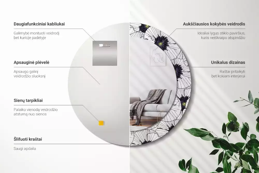 Espelho redondo decorativo Arranjo floral