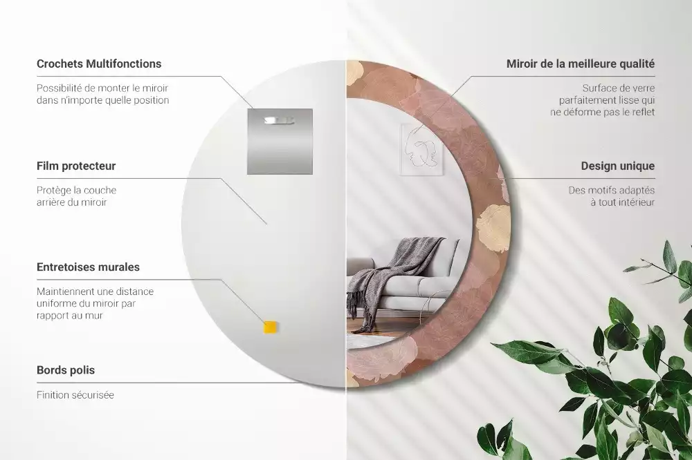 Espelho decorativo redondo Composição de rosas