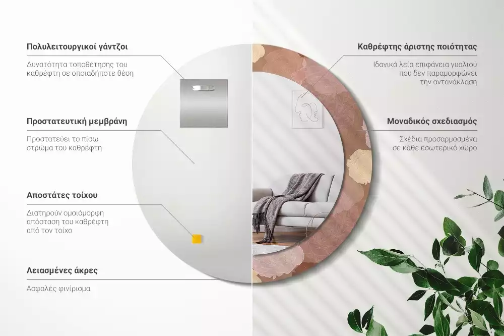 Espelho decorativo redondo Composição de rosas