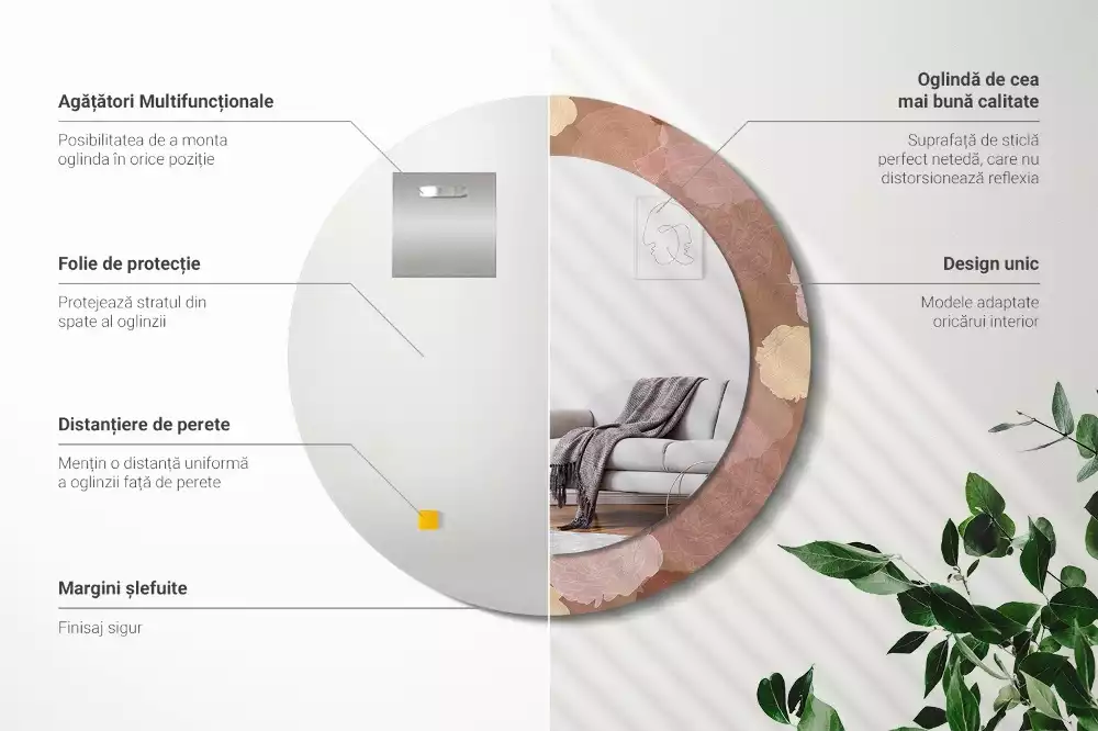 Espelho decorativo redondo Composição de rosas