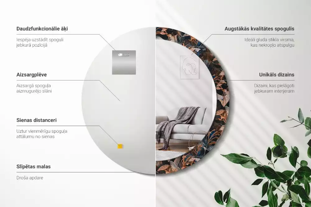 Espelho redondo decorativo Folhas tropicais escuras