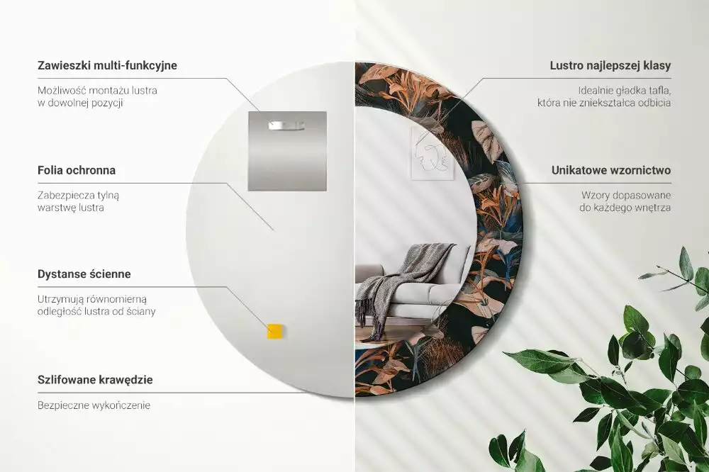 Espelho redondo decorativo Folhas tropicais escuras