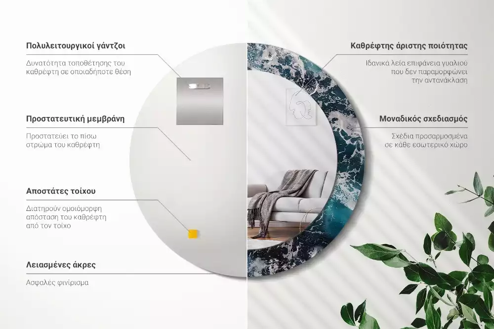 Espelho decorativo redondo Mar tempestuoso