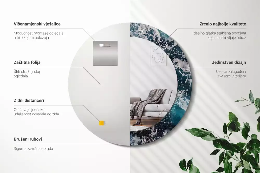 Espelho decorativo redondo Mar tempestuoso