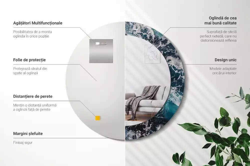 Espelho decorativo redondo Mar tempestuoso