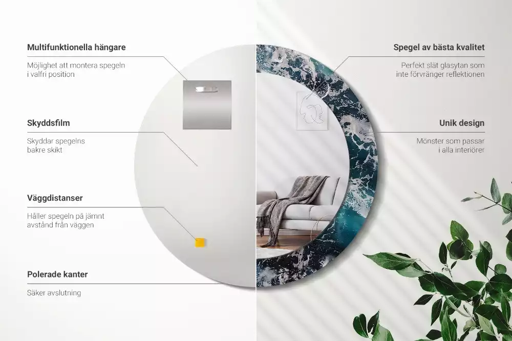 Espelho decorativo redondo Mar tempestuoso