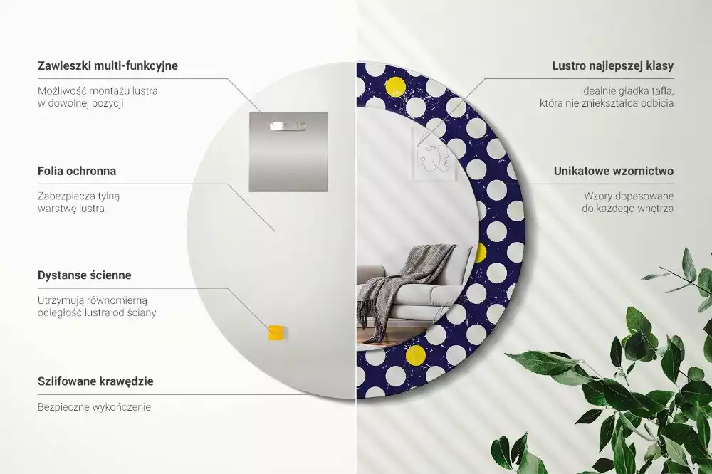 Espelho redondo decorativo bolinhas retrô