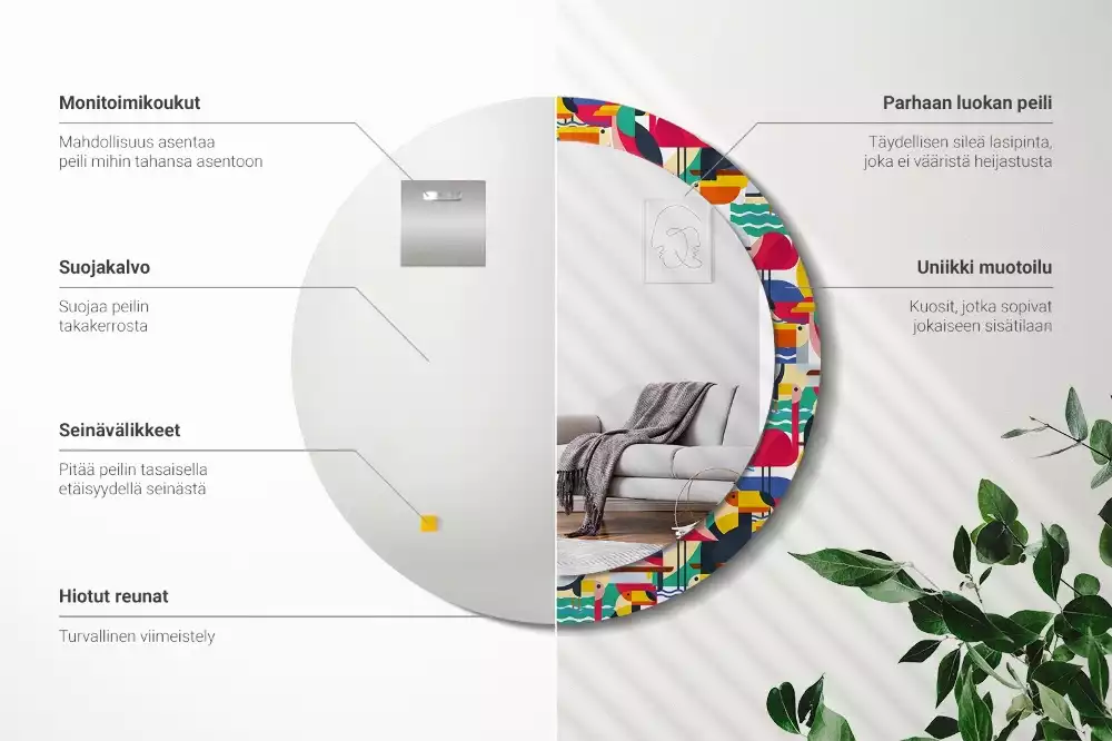 Espelho redondo decorativo Pássaros tropicais geométricos