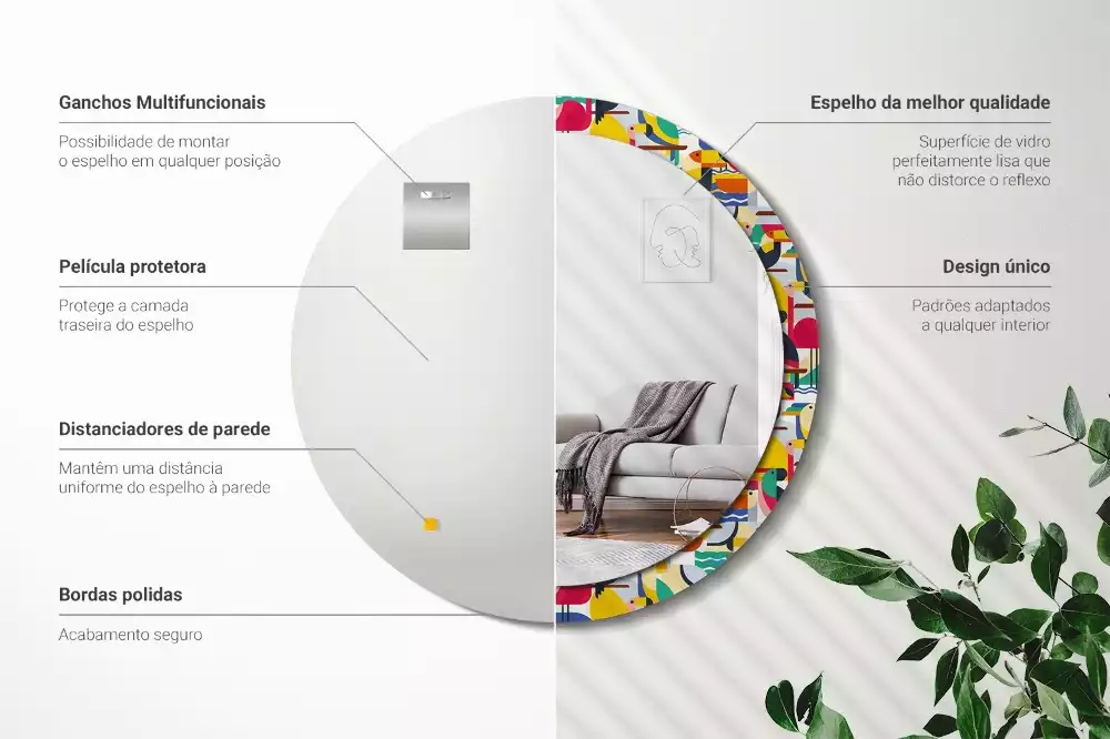 Espelho redondo decorativo Pássaros tropicais geométricos