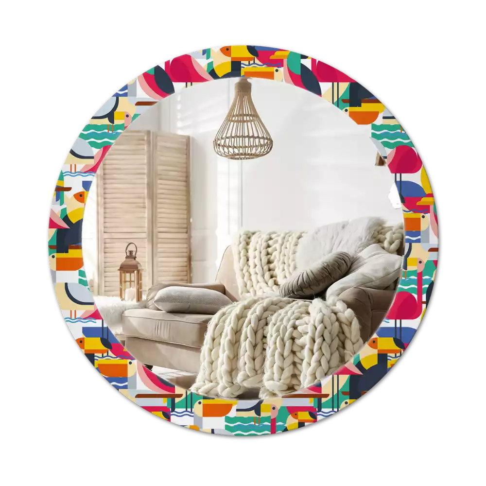 Espelho redondo decorativo Pássaros tropicais geométricos