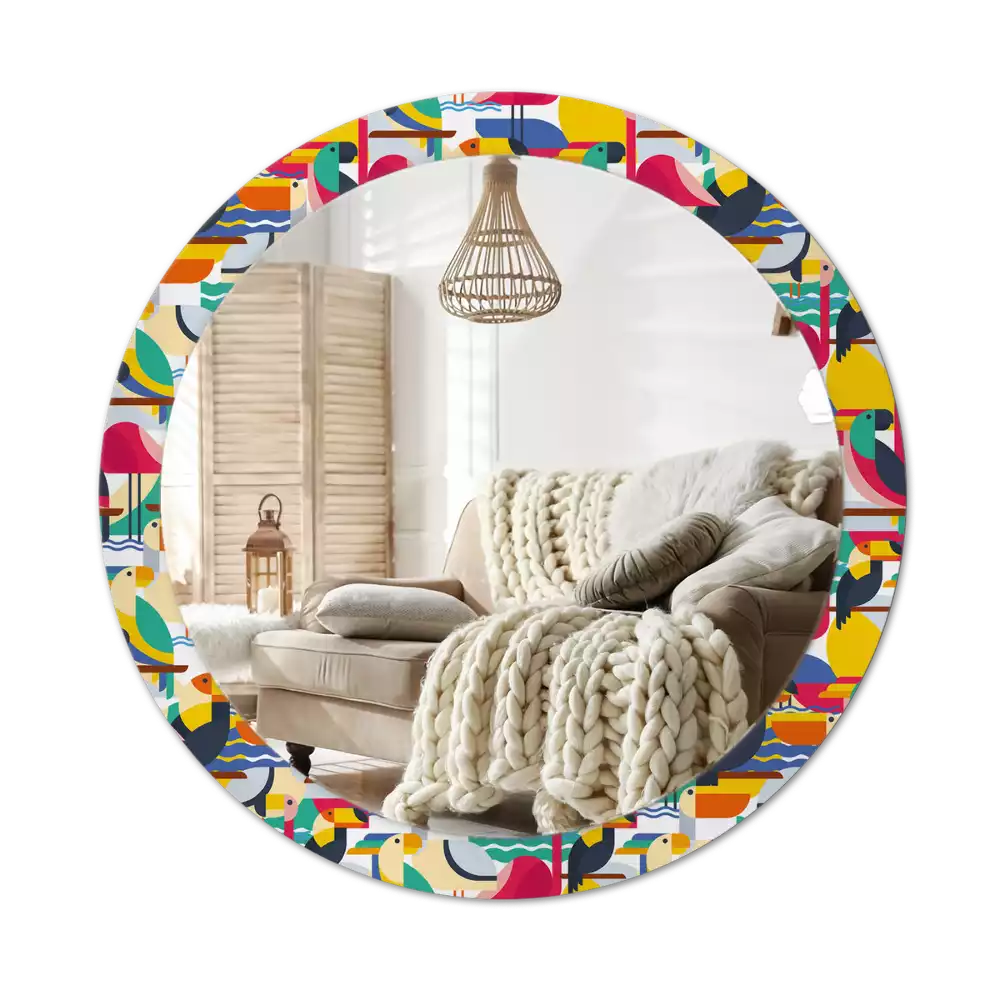 Espelho redondo decorativo Pássaros tropicais geométricos