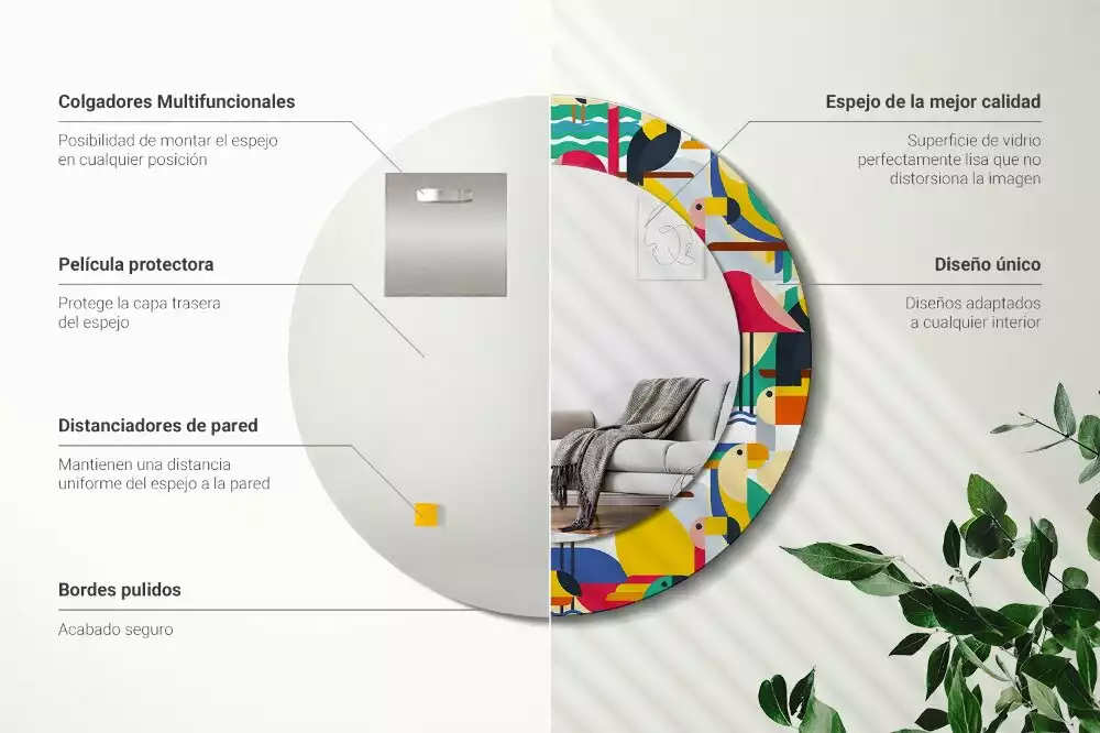 Espelho redondo decorativo Pássaros tropicais geométricos