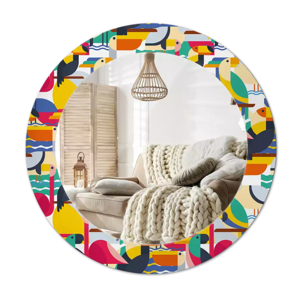 Espelho redondo decorativo Pássaros tropicais geométricos