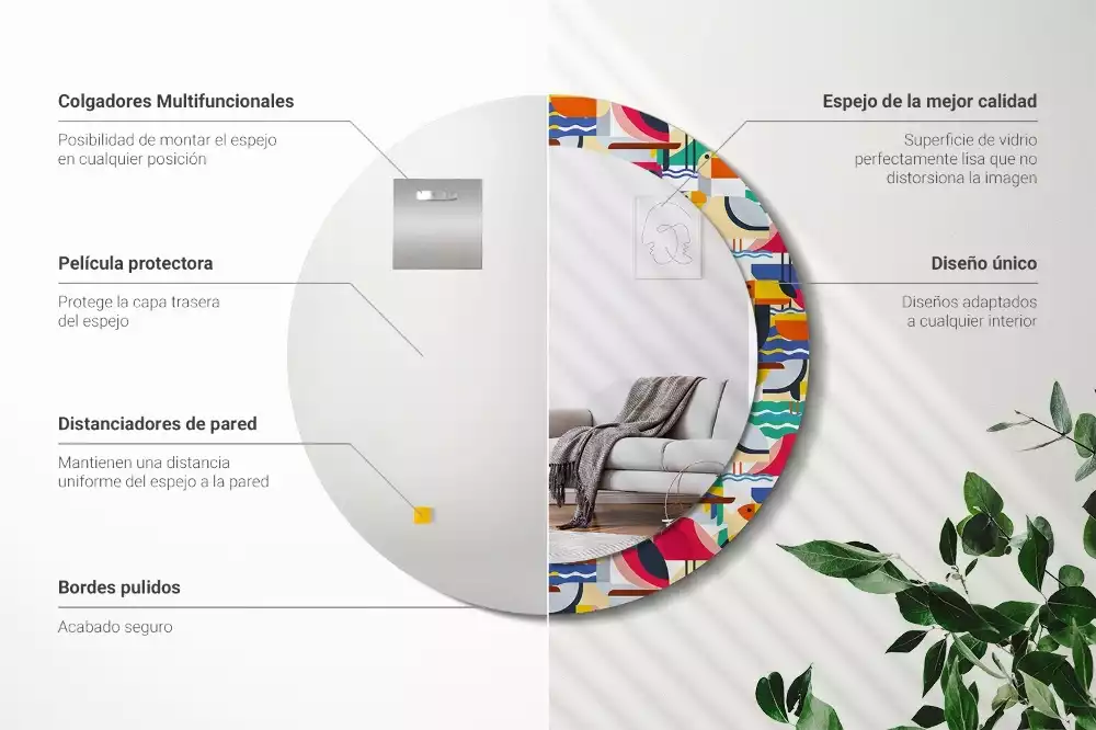 Espelho redondo decorativo Pássaros tropicais geométricos