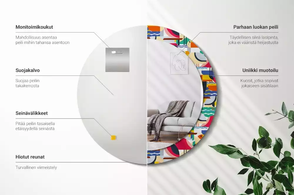 Espelho redondo decorativo Pássaros tropicais geométricos