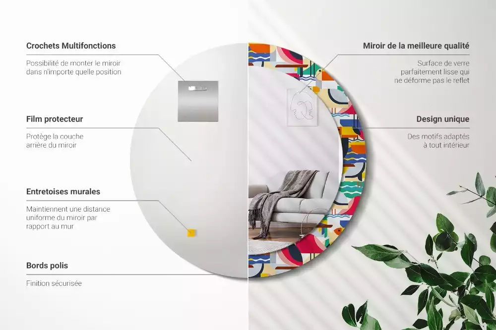 Espelho redondo decorativo Pássaros tropicais geométricos