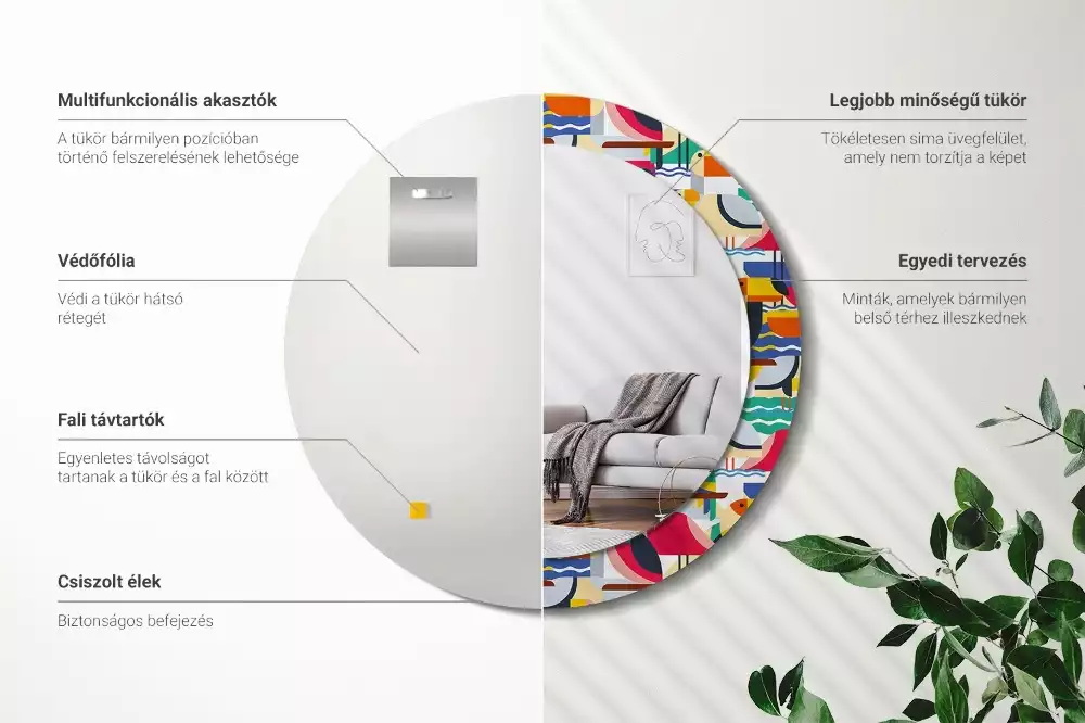 Espelho redondo decorativo Pássaros tropicais geométricos