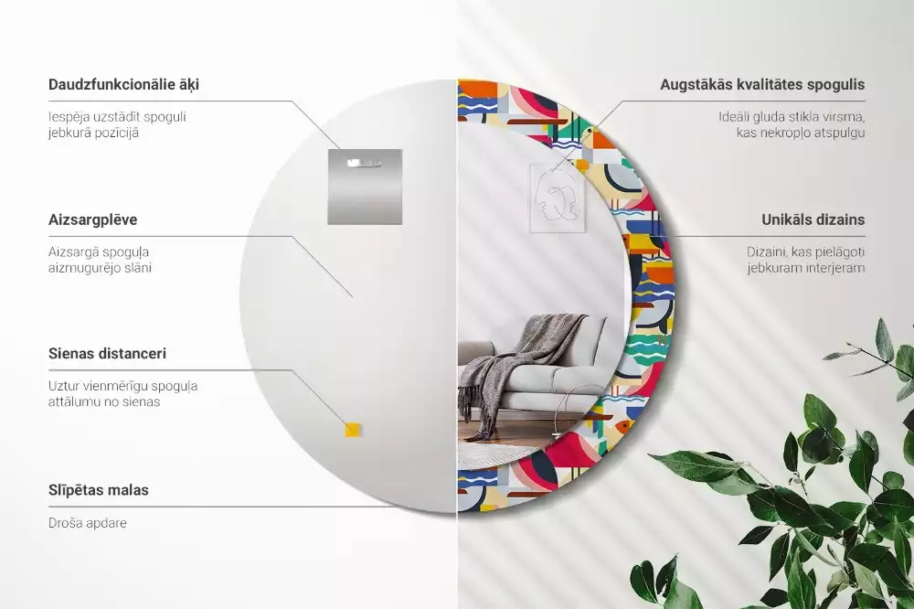 Espelho redondo decorativo Pássaros tropicais geométricos