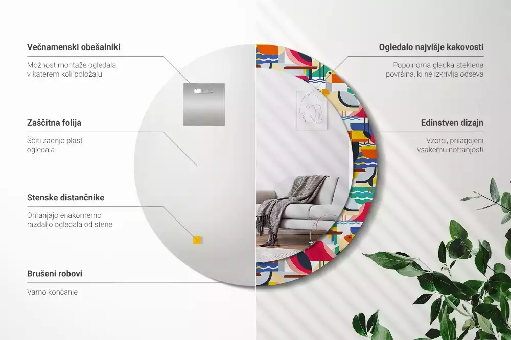 Espelho redondo decorativo Pássaros tropicais geométricos