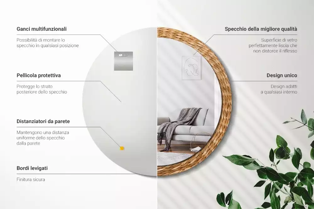 Espelho decorativo redondo Padrão de vime