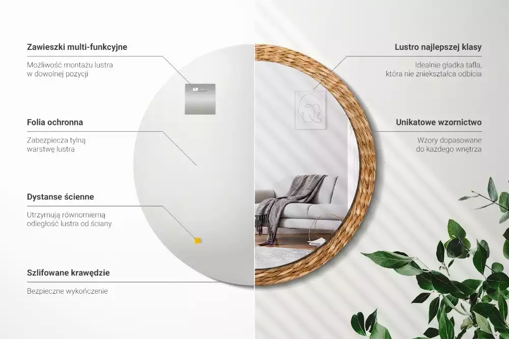 Espelho decorativo redondo Padrão de vime