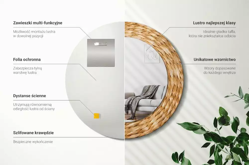 Espelho decorativo redondo Padrão de vime