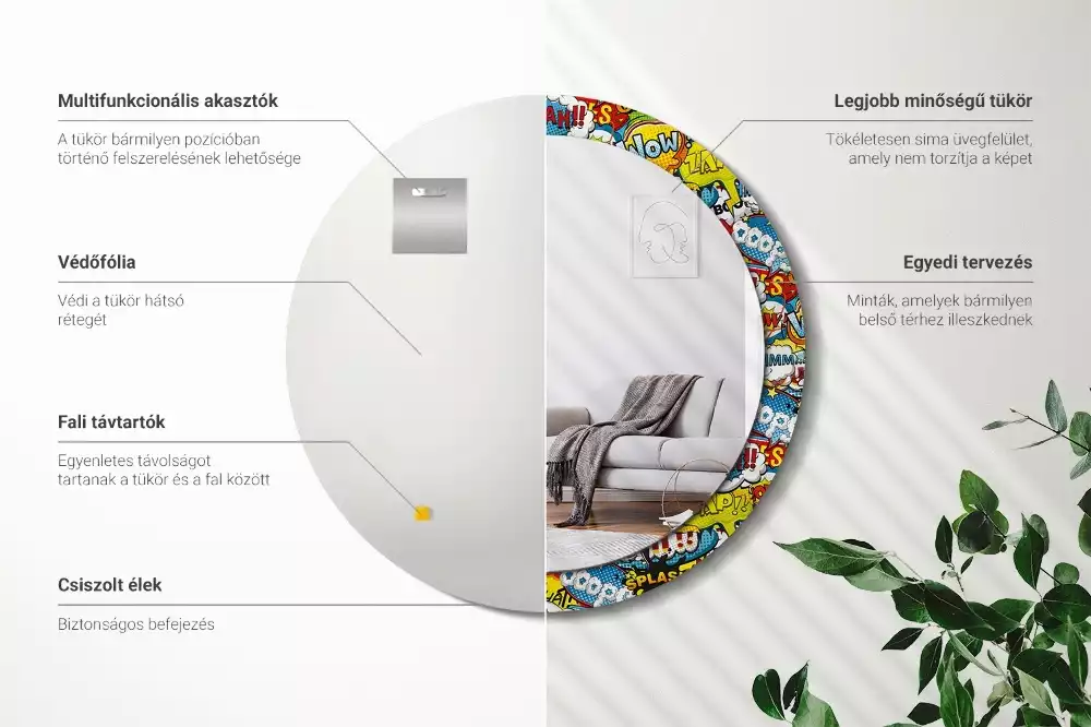 Espelho redondo decorativo Padrão estilo história em quadrinhos