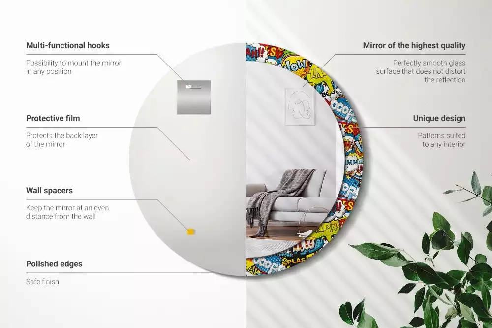 Espelho redondo decorativo Padrão estilo história em quadrinhos