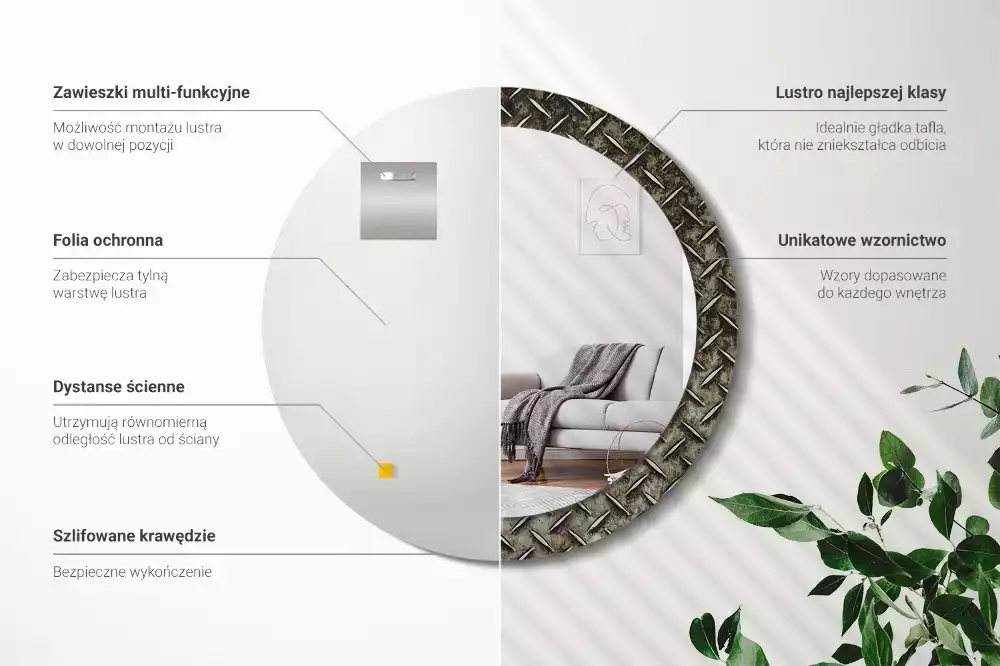 Espelho redondo decorativo Textura de aço