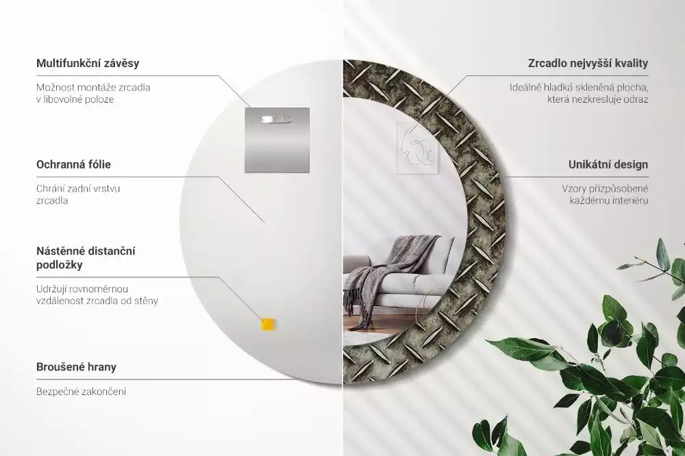 Espelho redondo decorativo Textura de aço