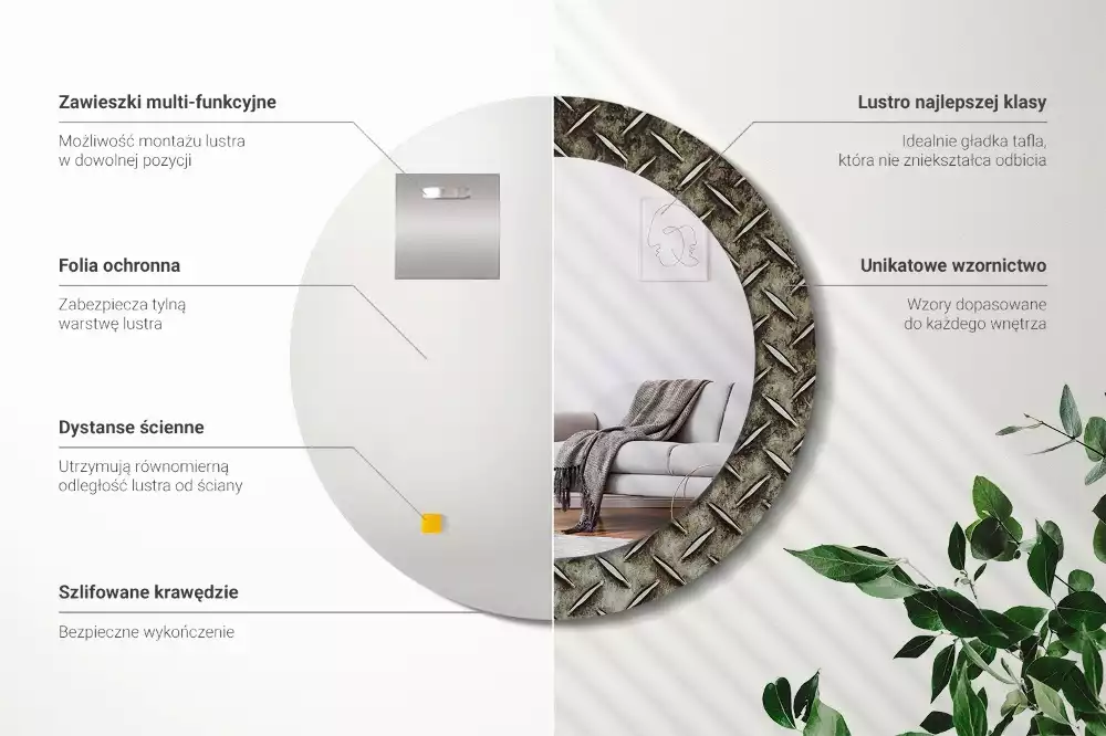 Espelho redondo decorativo Textura de aço