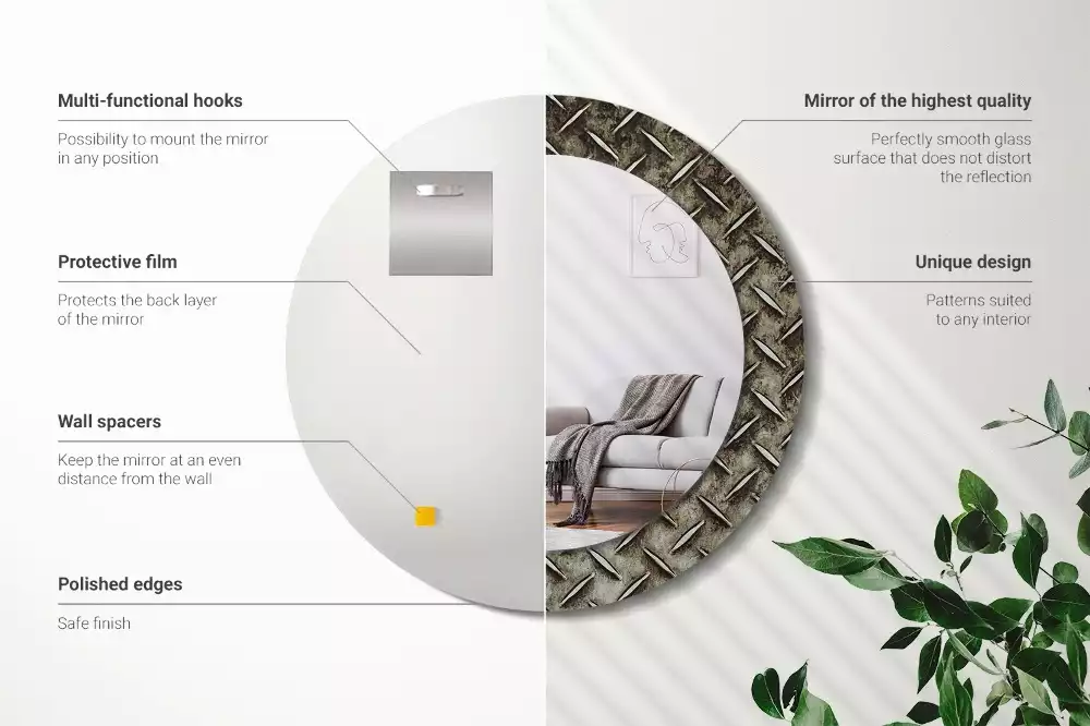 Espelho redondo decorativo Textura de aço