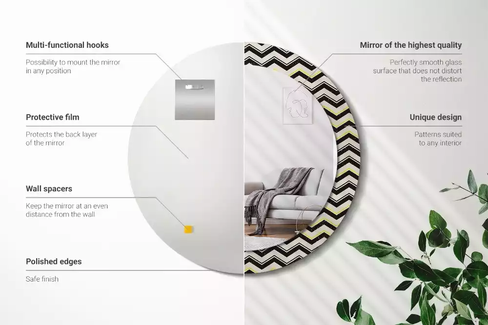 Espelho decorativo redondo Padrão em ziguezague