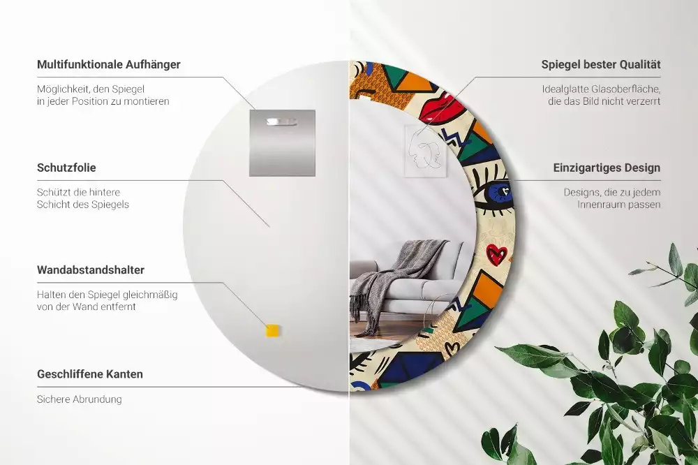 Espelho decorativo Redondo Estilo pop art