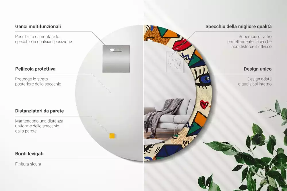 Espelho decorativo Redondo Estilo pop art